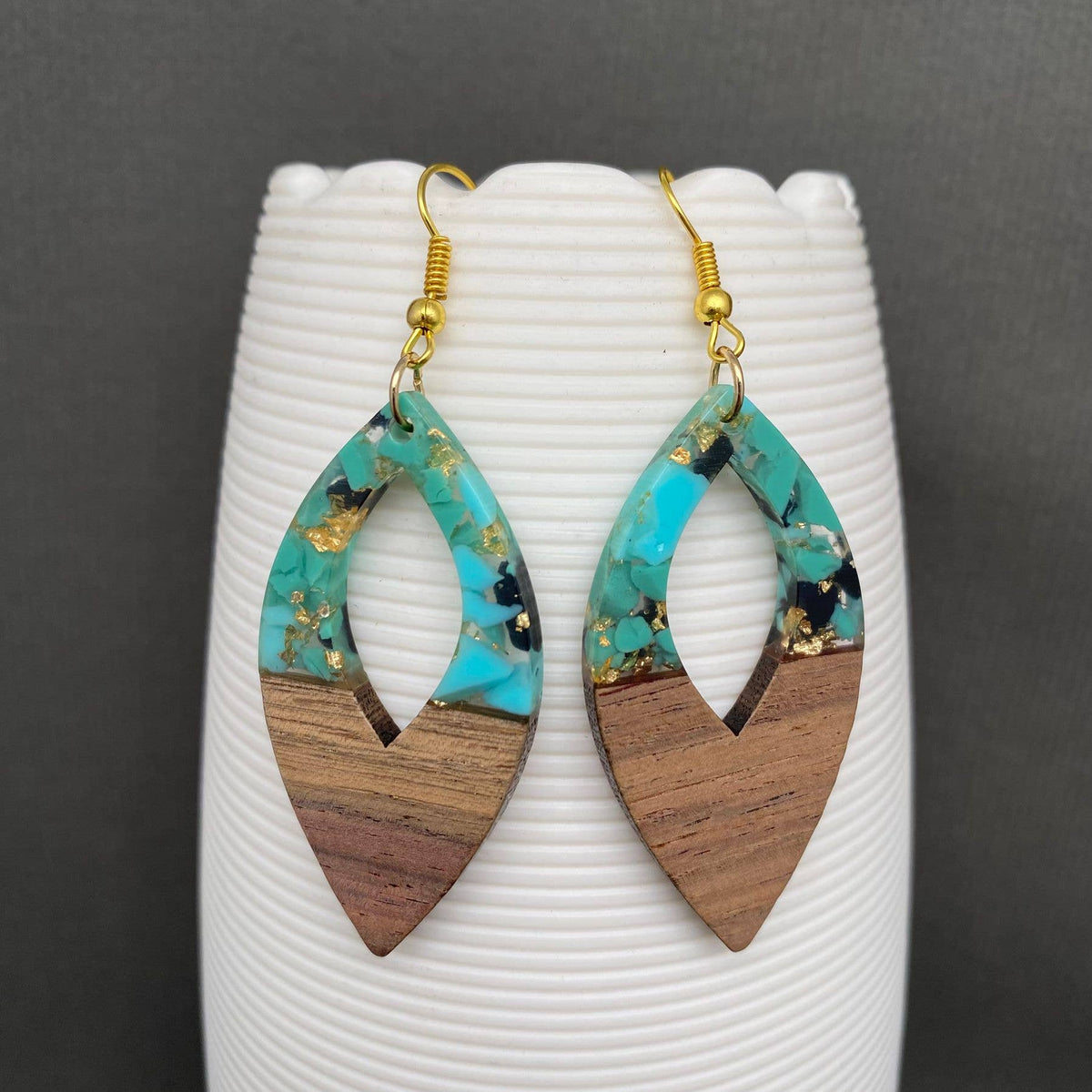 Resin & Wood Splicing Geometric Earrings