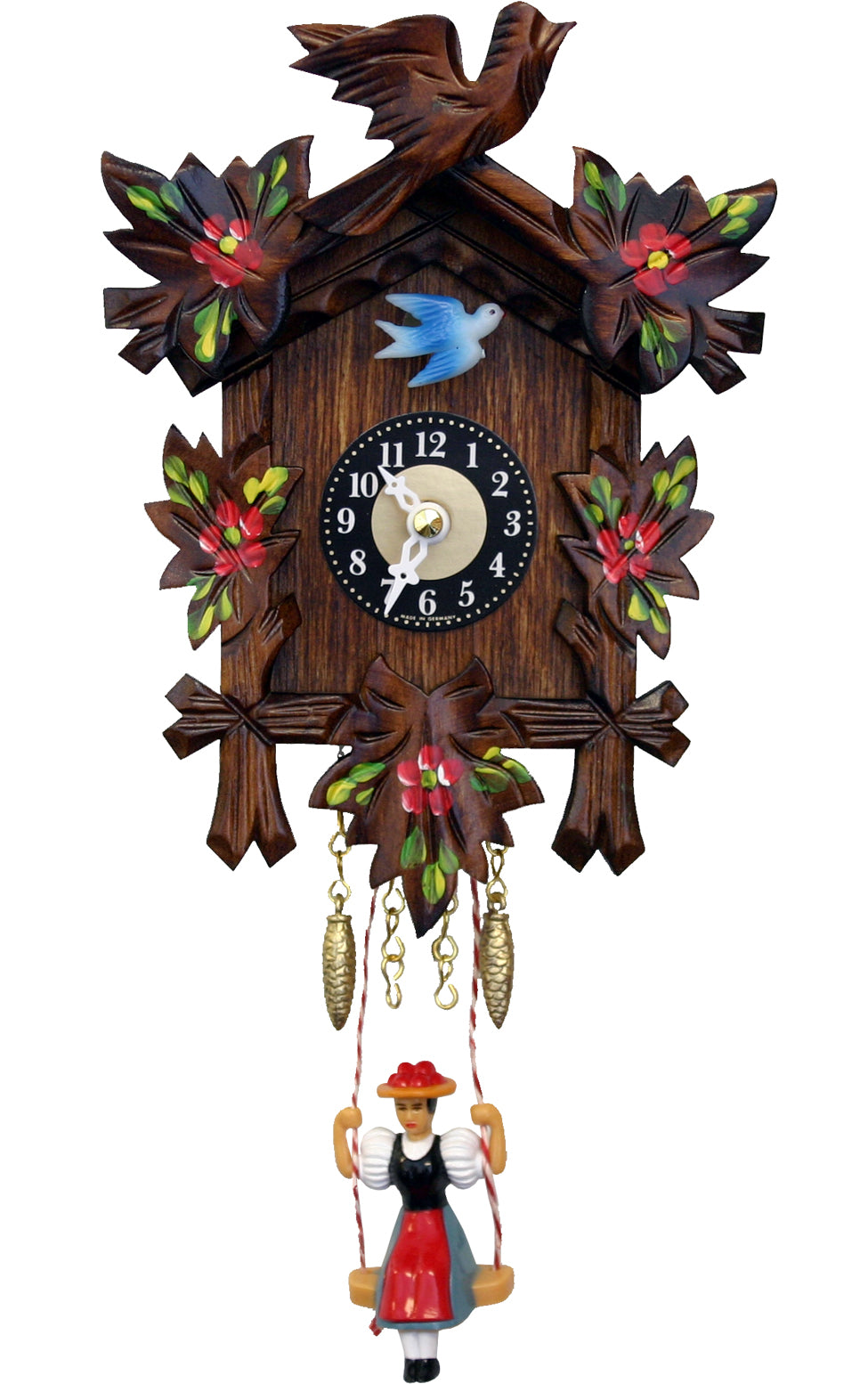 Mini Black Forest Cuckoo Clock w- Red Flowers