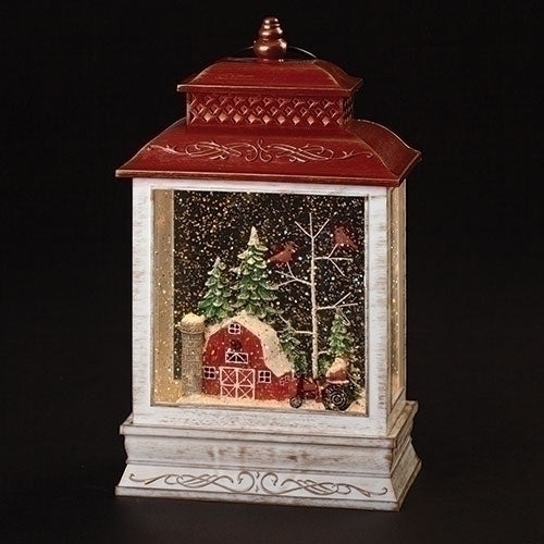 10.5"H LIGHTED SWIRL LANTERN FARMER SANTA ON TRACTOR