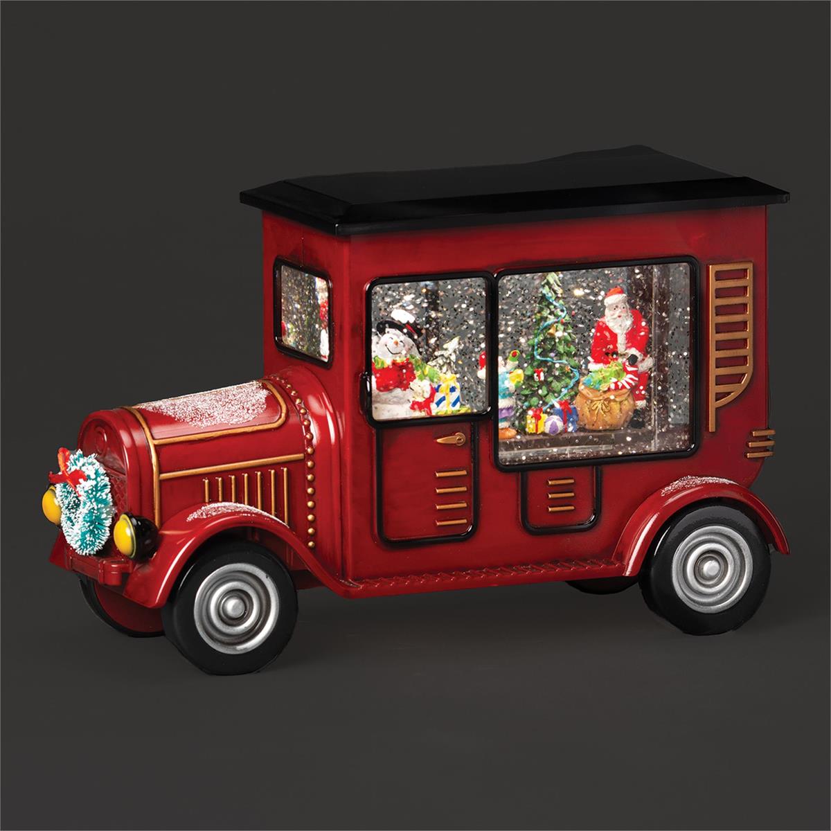6"H LIGHTED SWIRL TRUCK W- SANTA & TREE; SNOWMAN DRIVER