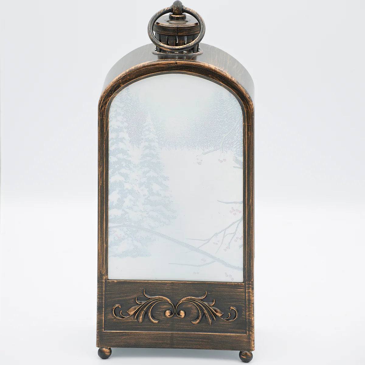 11.75"H Confetti Lites Lighted Swirl Bronze Arch Lantern with Cardinals