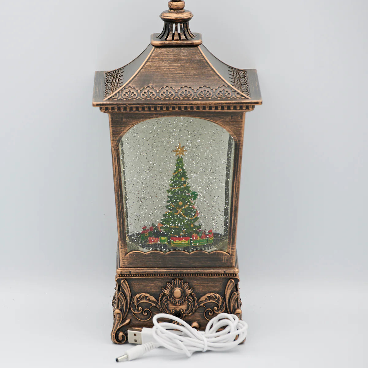 10.25"H Confetti Lites Lighted Musical Swirl Vintage Lantern with Santa & Rotating Train