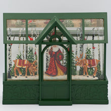 Load image into Gallery viewer, 8"H Confetti Lites Lighted Swirl Greenhouse with Santa, Reindeer & Cardinals