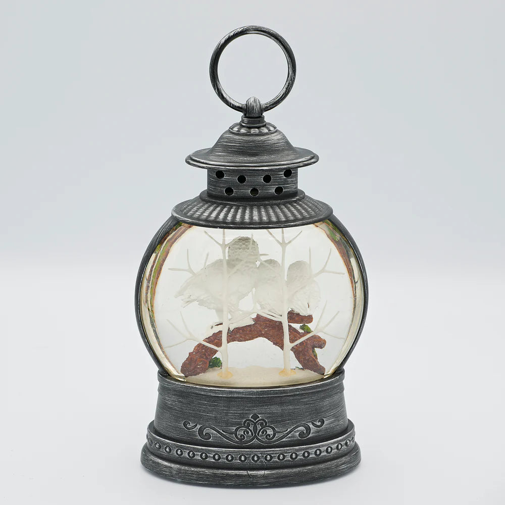Confetti Lites Lighted Swirl Round Lantern with White Owl Family on Branch