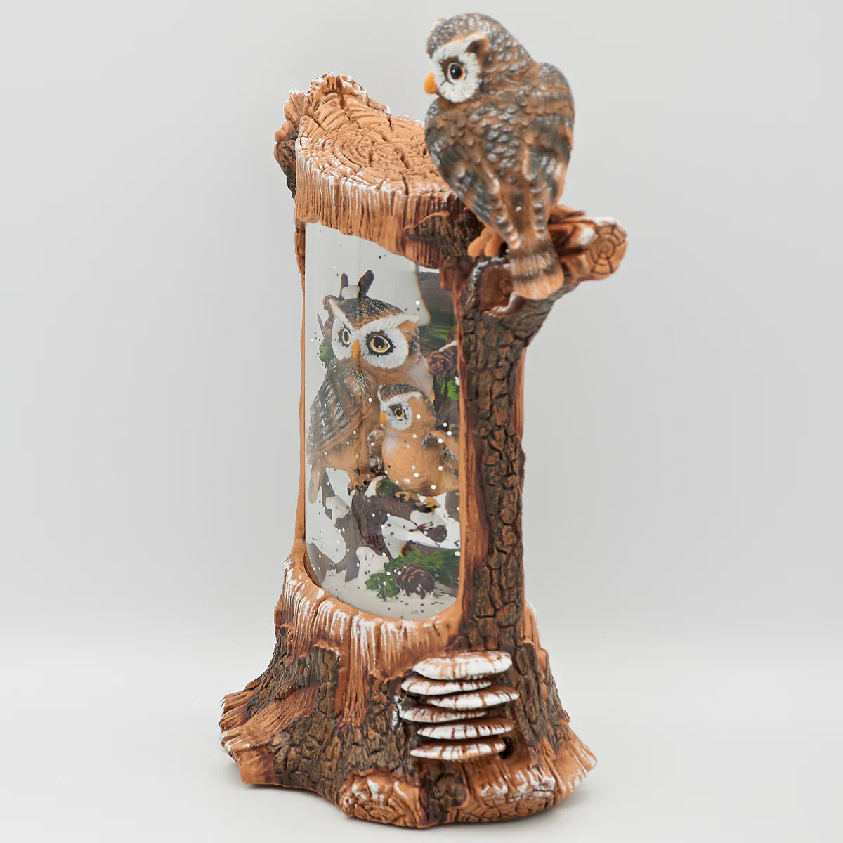 Lighted Swirl Tree Stump with Owls Scene 10"H Confetti Lites