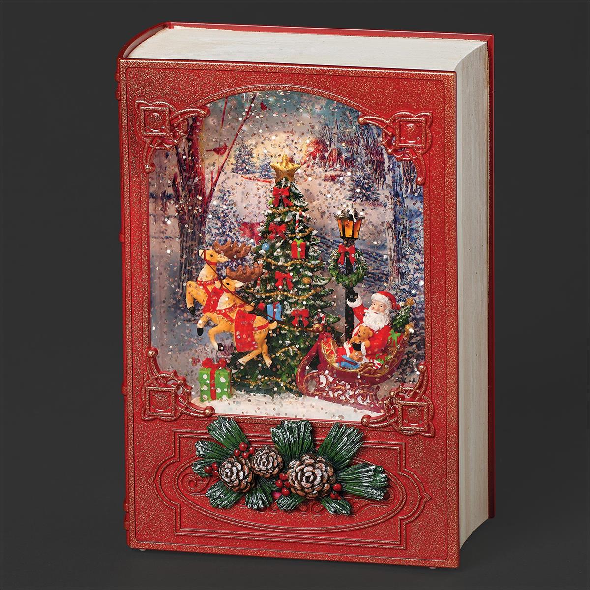 7.5"H LIGHTED SWIRL BOOK WITH SANTA SCENE