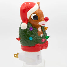 Load image into Gallery viewer, 5"H Lighted Rudolph Nightlight Wreath Around Neck- Swivel