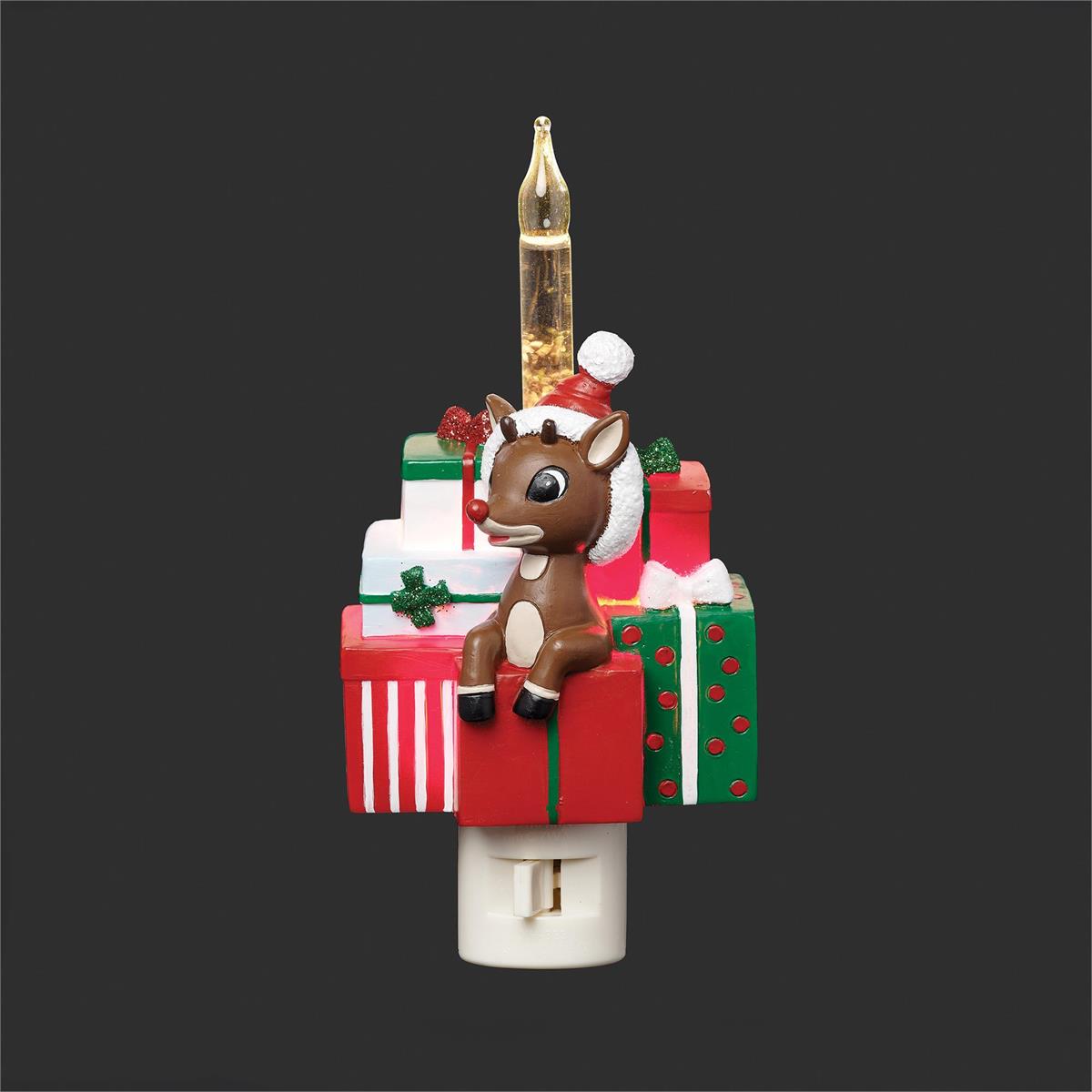 6.5"H LIGHTED RUDOLPH GIFTS BUBBLE NIGHT LIGH; SWIVEL PLUG