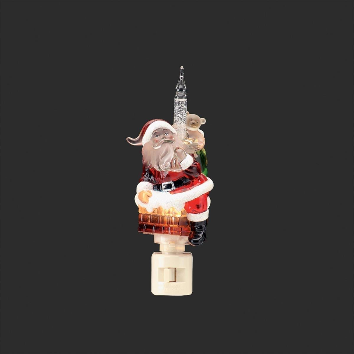 7" SANTA/CHIMNEY BUBBLE NIGHT LIGHT; SWIVEL PLUG