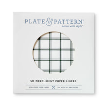 Load image into Gallery viewer, 12"x12 Plate Liners- "TAHOE PINE" green plaid flat plate liners PKG/50