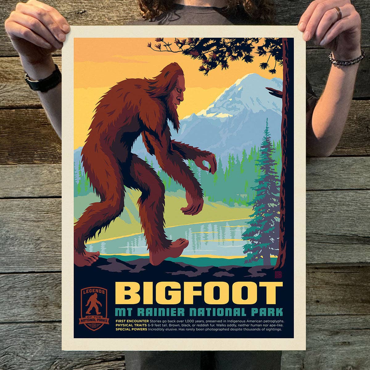 Mount Rainier NP: Bigfoot (Legends) Art Print, 11x14"