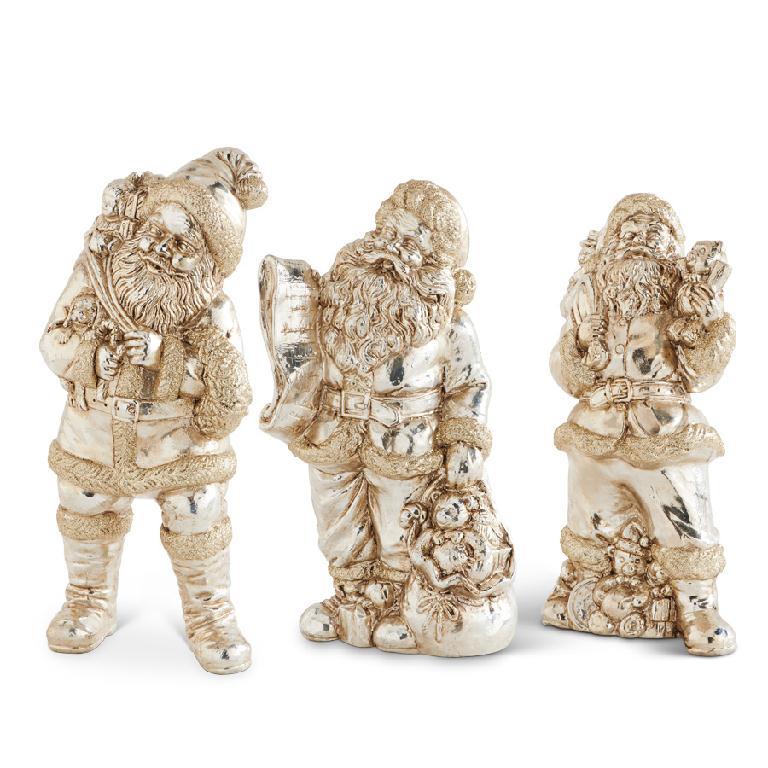 10" Antique Silver Santa- w/ Teddy Bear
