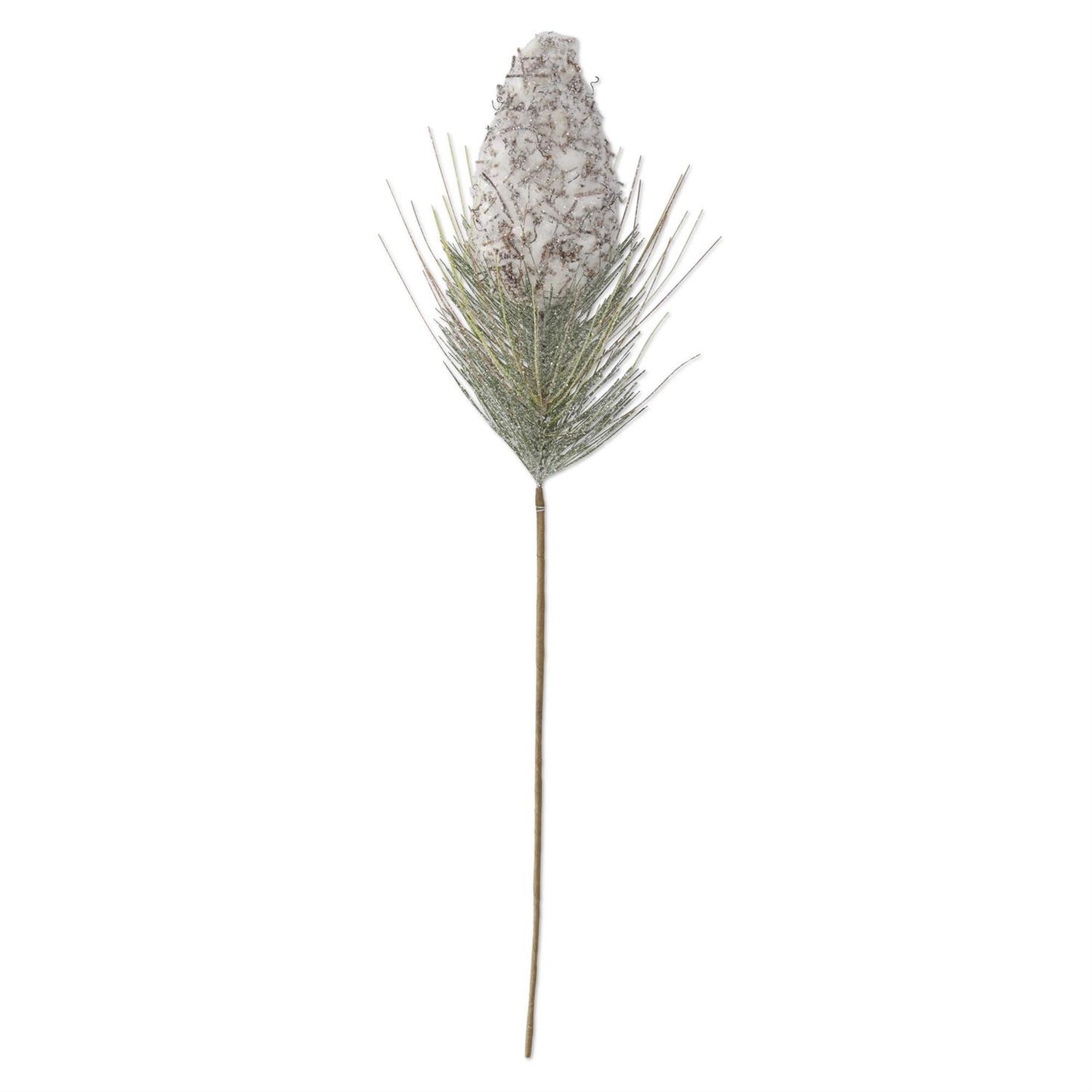 27.5" Glittered Snowy Pinecone Stem w/Long NeedlePine
