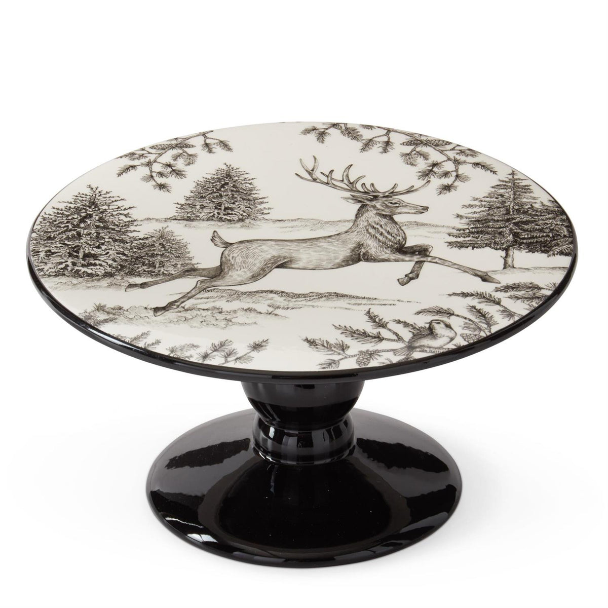 10.25 Inch White & Black Toile w/Deer Cake Plate