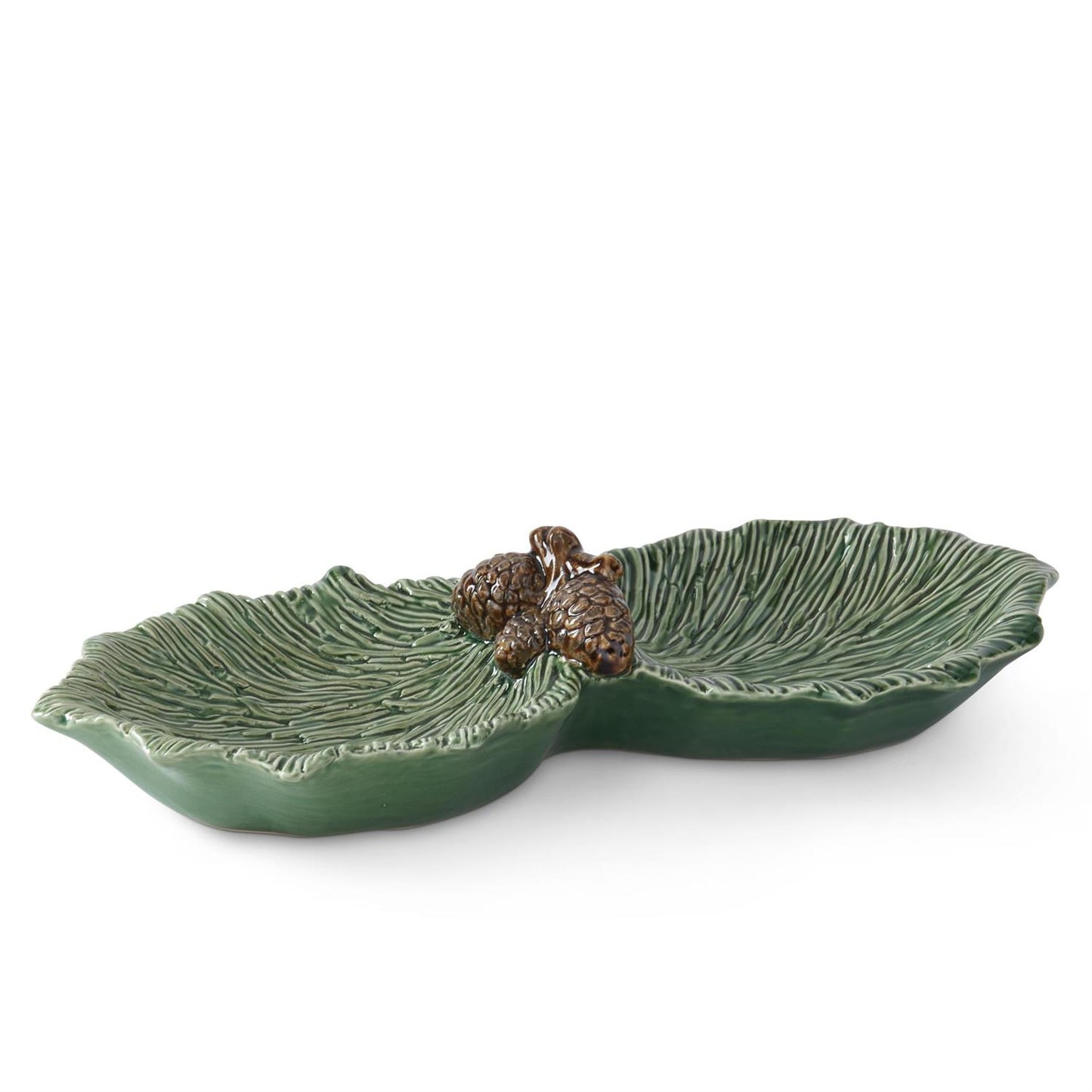 12.5" Green Ceramic Pinecone Divided Dish