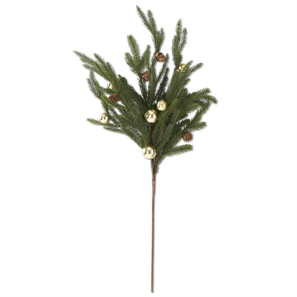 30" Real Touch Pine Stem w- Gold Ornaments & Mini Pinecones