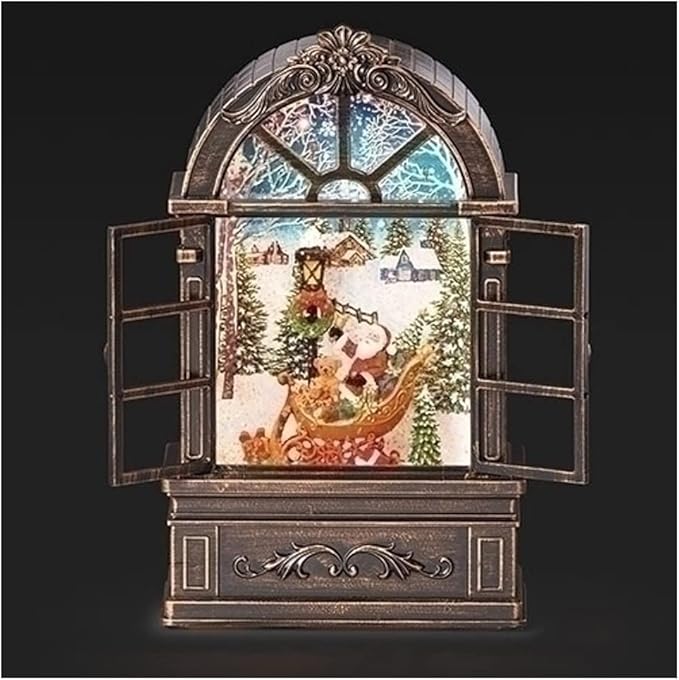 8.75"H Roman Lighted Swirl Window Santa