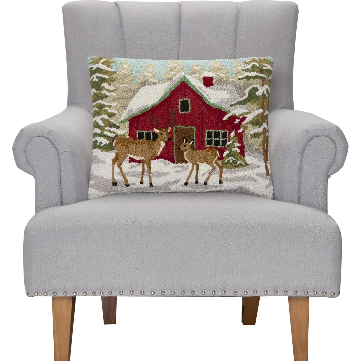 Cabin and Deer Hook Pillow
