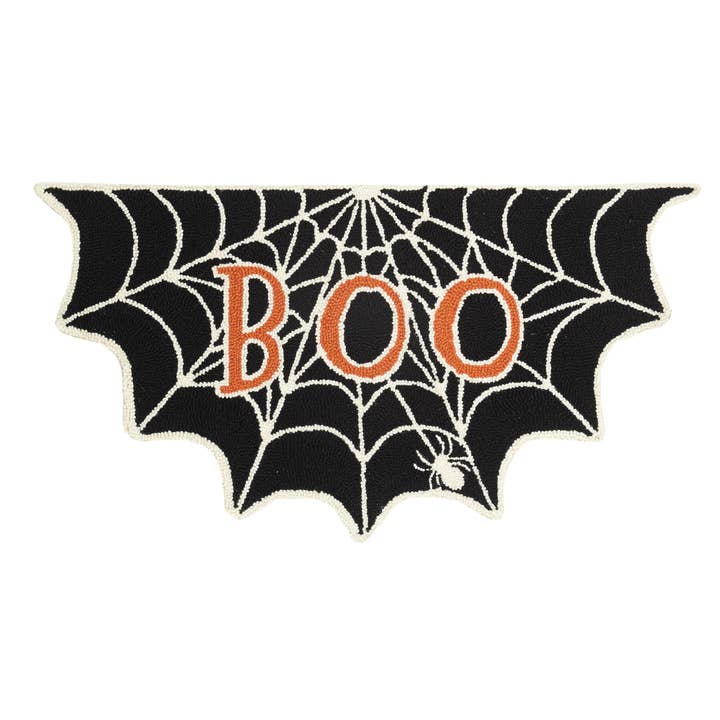 BOO Spider Web Shaped Hooked Rug