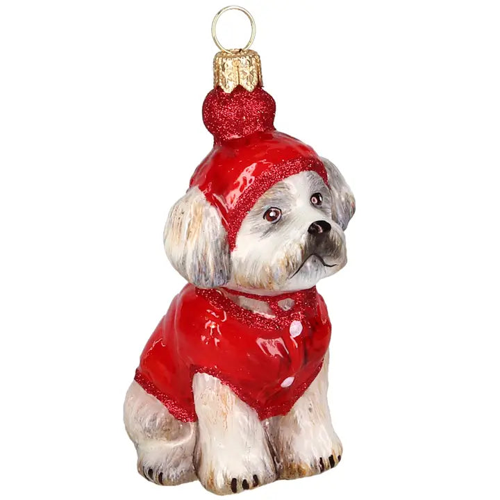 Shih Tzu in Winter Coat and Ski Hat Ornament