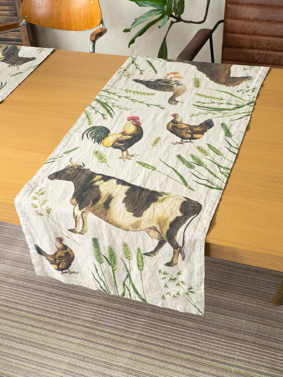 18x54 Farm Animals Linen Table Runner