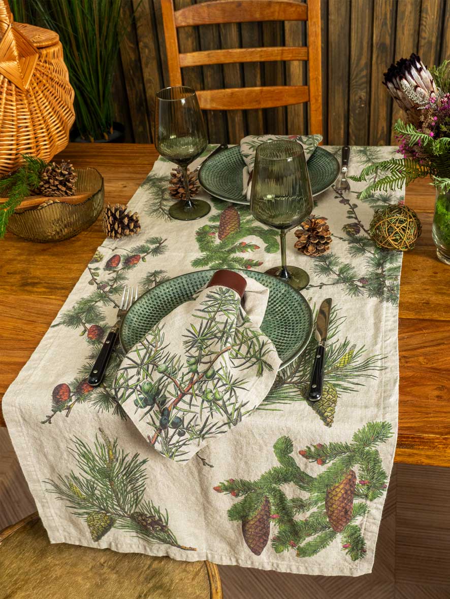 18x54 Conifers Linen Table Runner