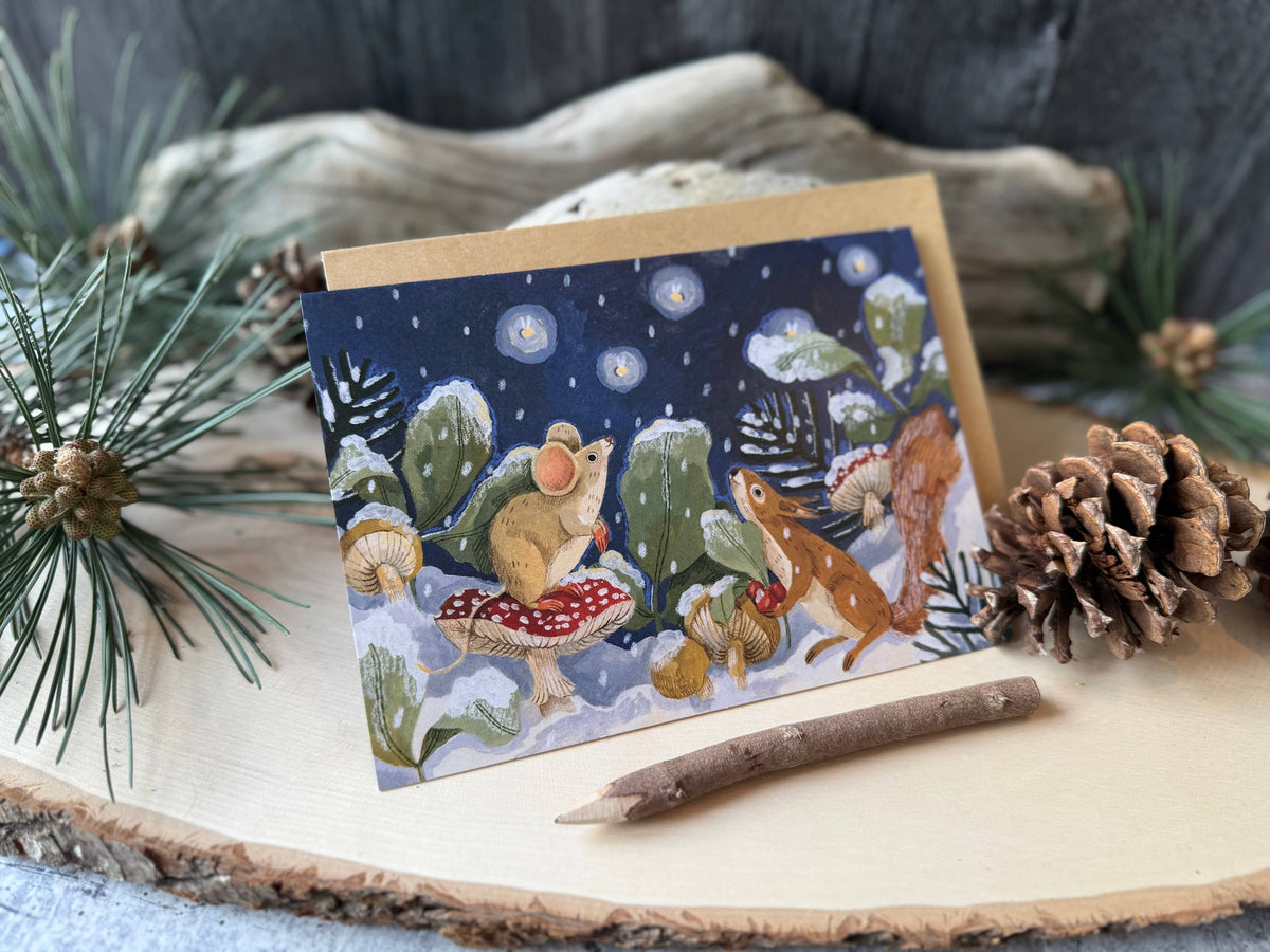 Mushroom Snow Holiday Card