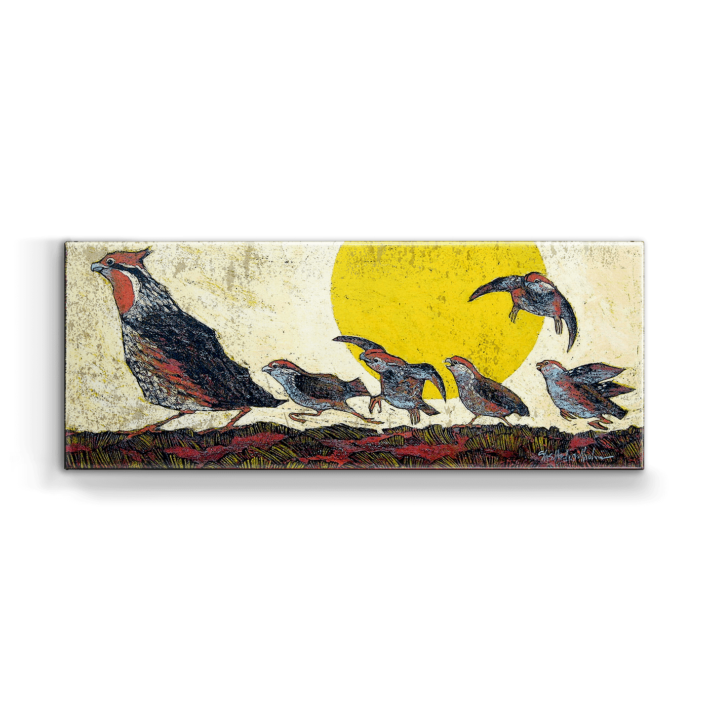 42x16.5 Metal Box Art Follow the Leader (Quail)