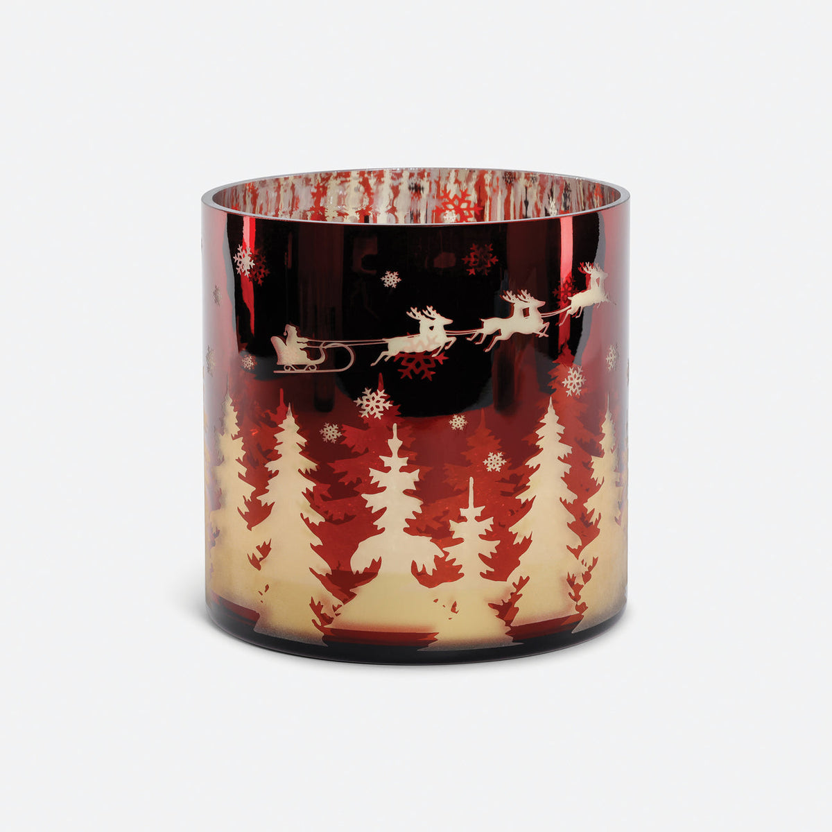 Santa and Sleigh Glass Hurricane - 8 in