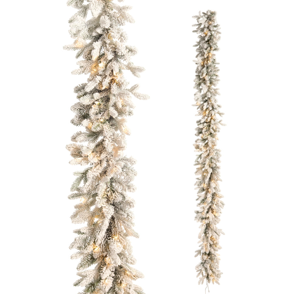 9' Pre-Lit Connectable Flocked Noble Fir Garland