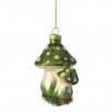 4" Glass Pollka Dot Double Mushroom Ornament, Green