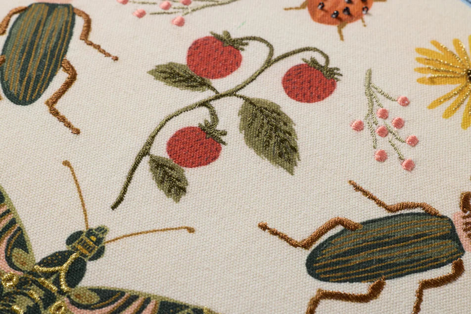 Bugs & Floral Embroidered Pillow 22x22"