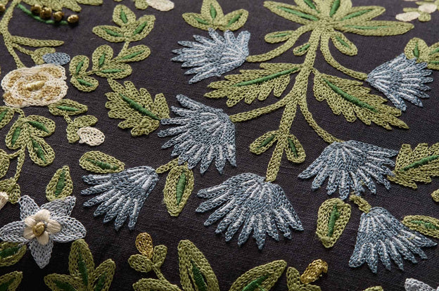Mughal Rose Black 13x21" Embroidered Pillow