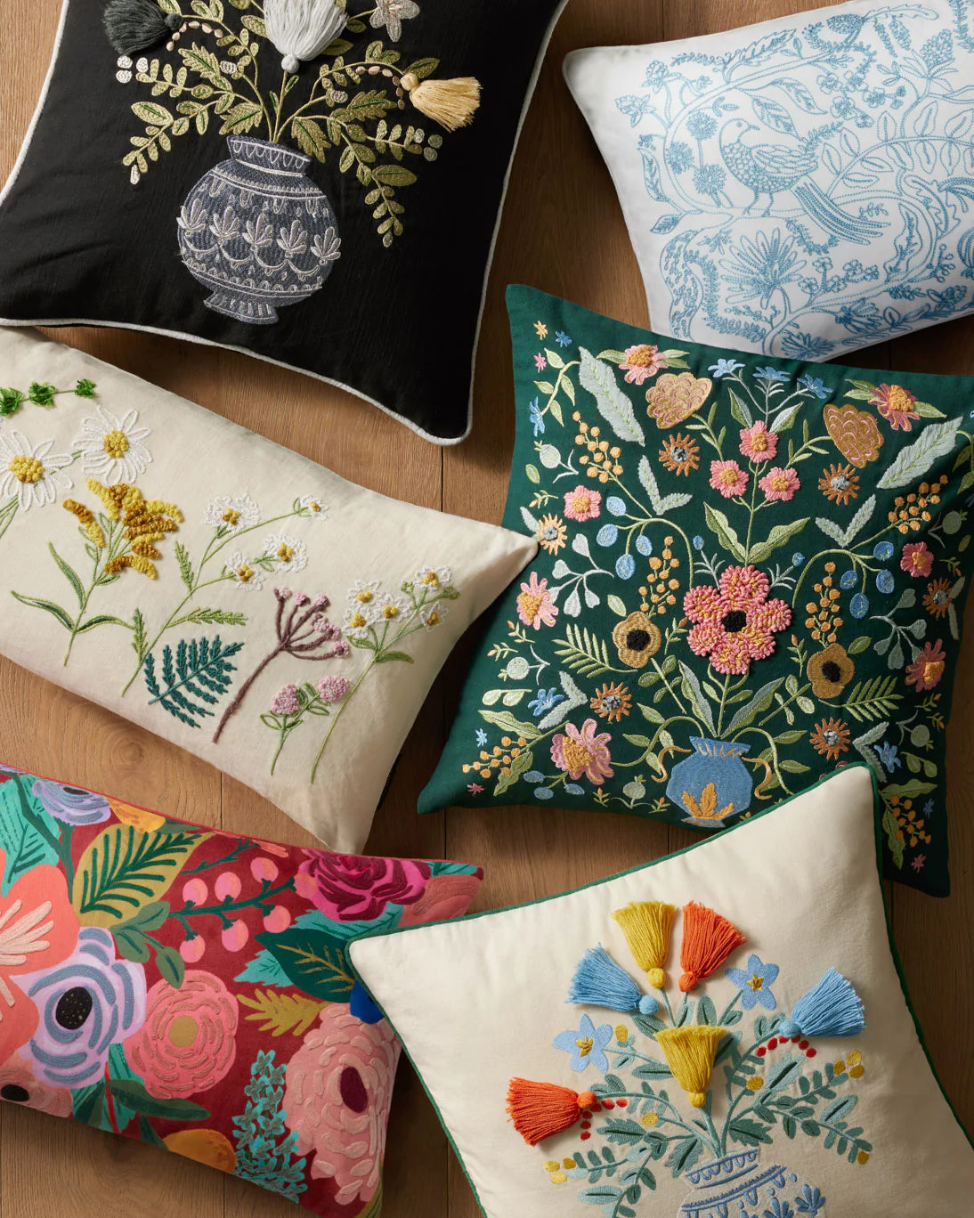 Floral 13x35 Embroidered Linen Pillow