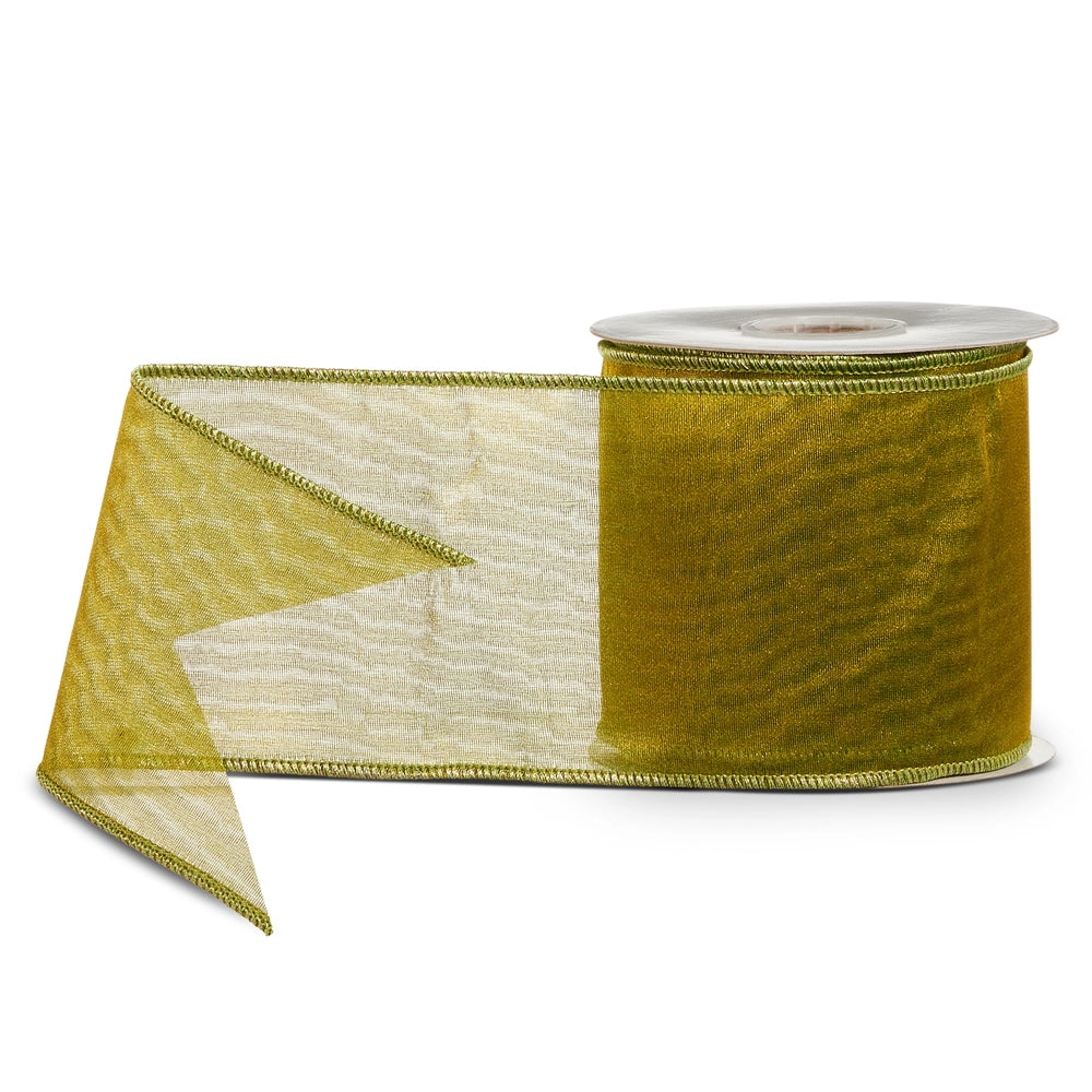 4" X 10 Yds Green Sheer Wired Ribbon