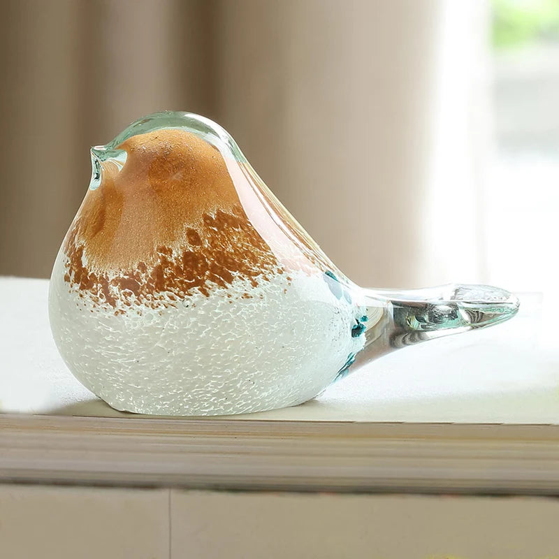 Art Glass Bird Figurine- Orange and White