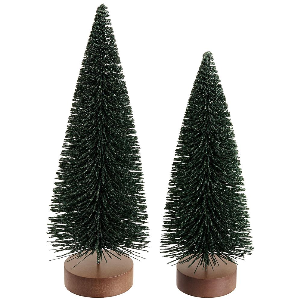 14-16" Glittered Bottle Brush Tree, S/2