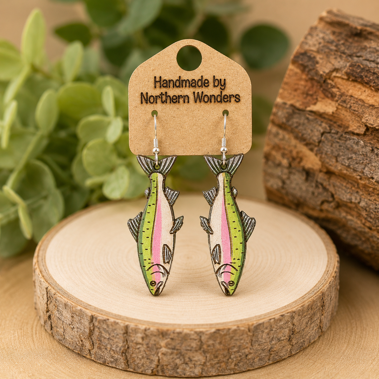 Trout Wood Earring