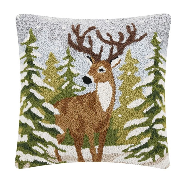 18" x 18" Snowfall Deer Hook Pillow