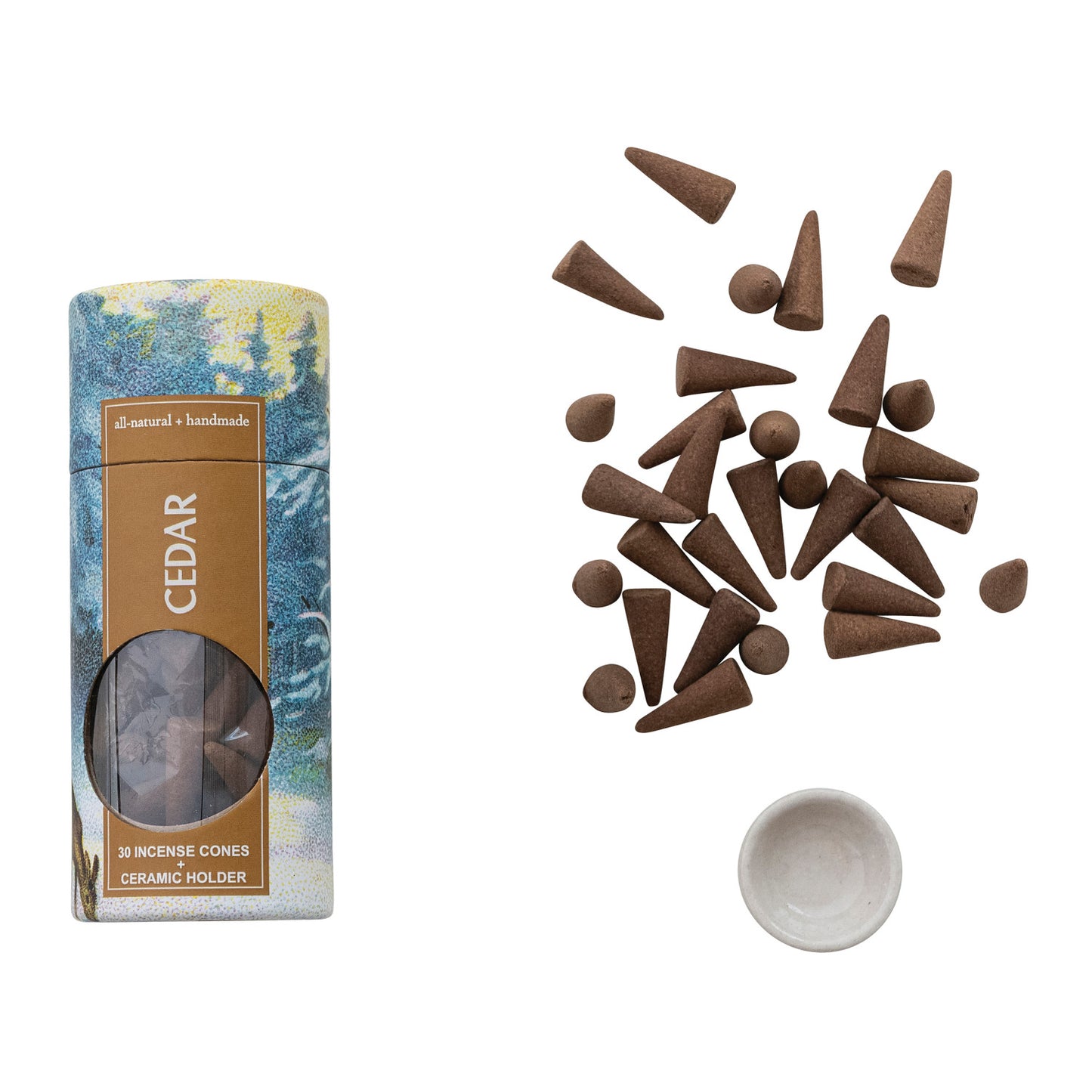 Incense Cones w Ceramic Holder, cedar scent