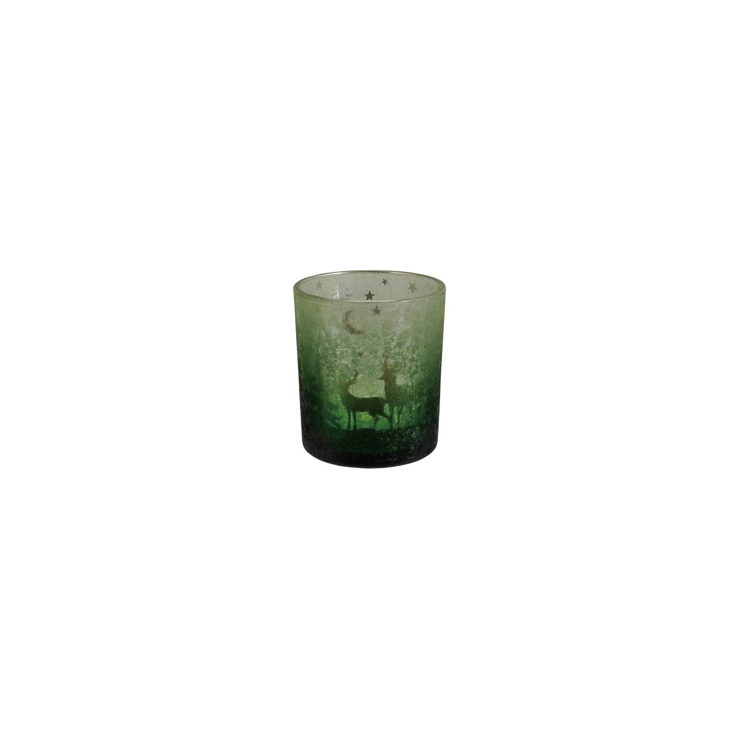 Mercury Glass Candle Holder w Laser Etched Scene, Green