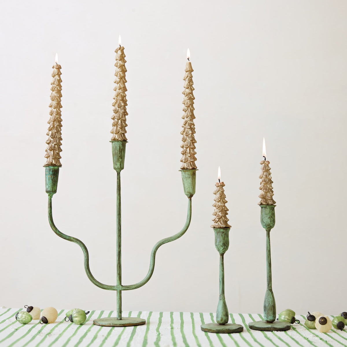 Hand-Forged Metal Taper Holders, Verdigris Finish, S/2