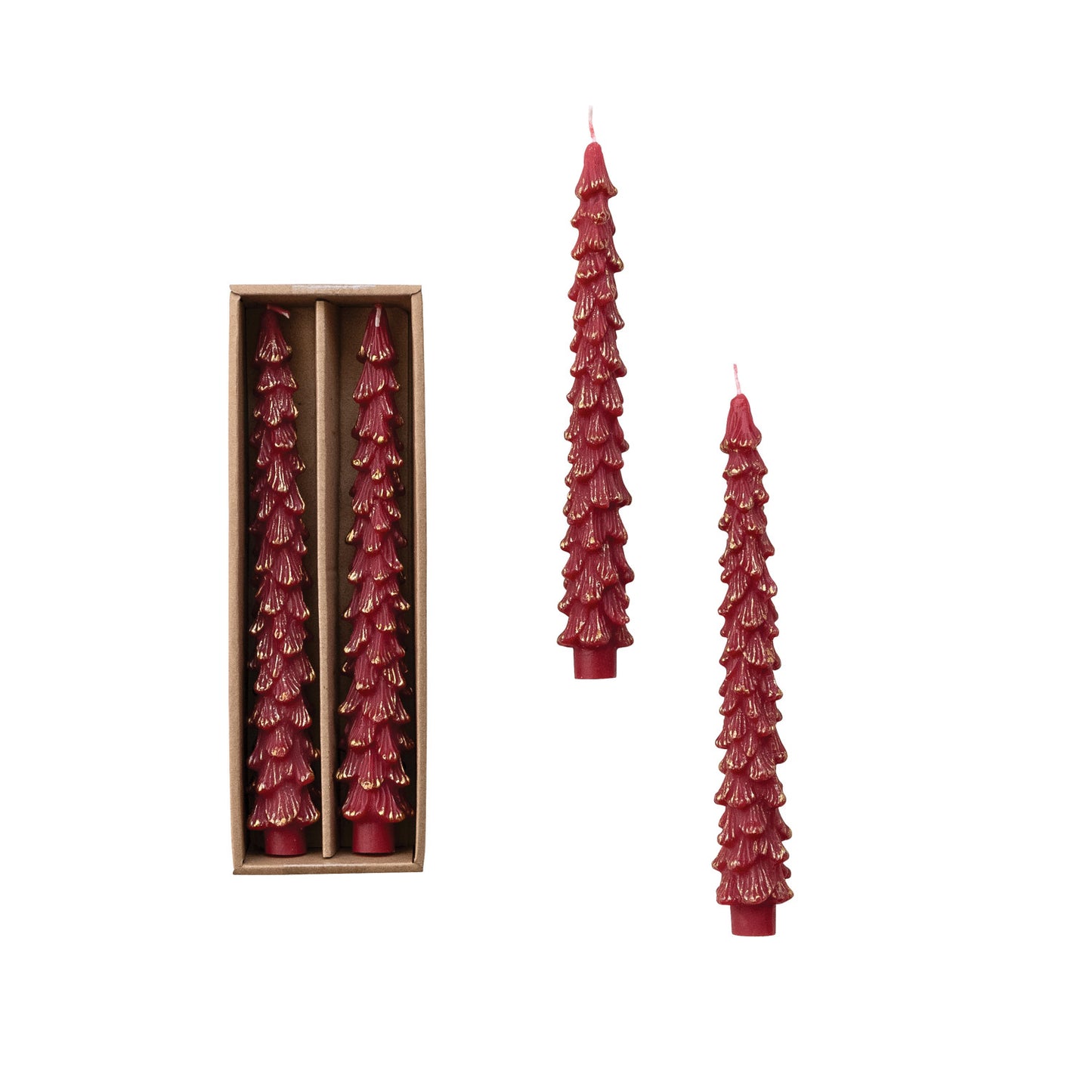 Tree Shaped Taper Pair Candles w- Gold