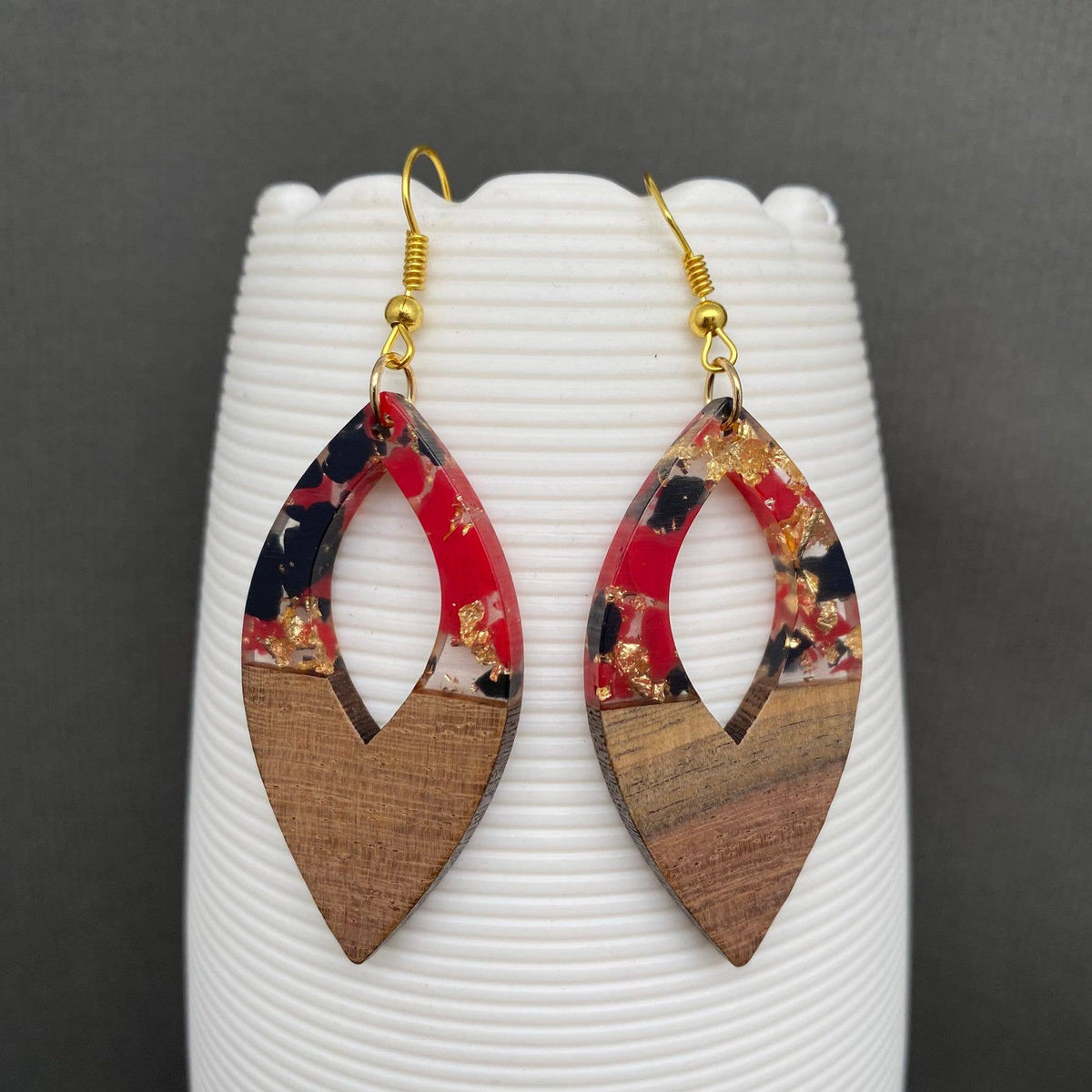 Resin & Wood Splicing Geometric Earrings