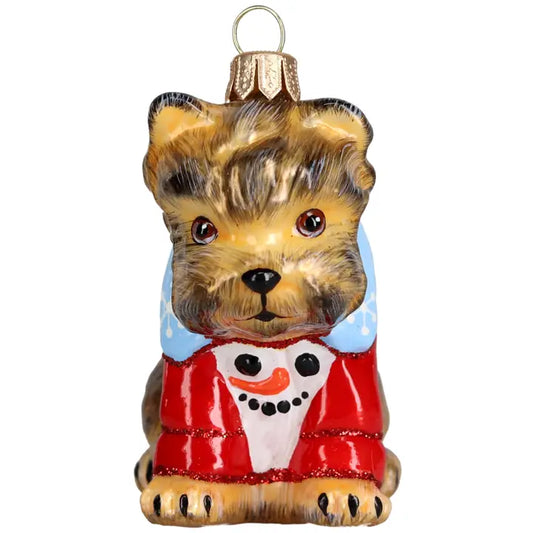 Yorkshire Terrier in Snowman Pajamas Ornament