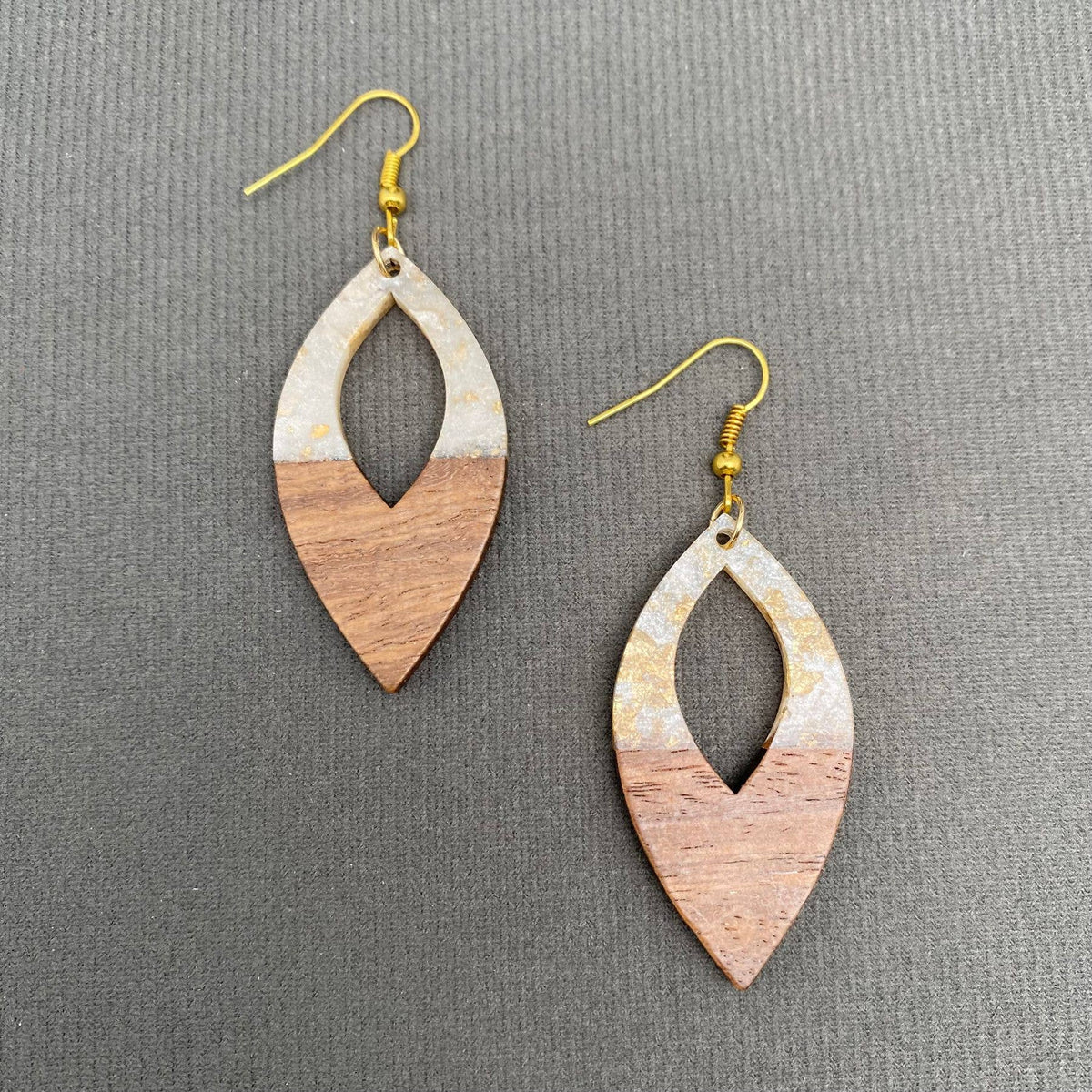 Resin & Wood Splicing Geometric Earrings