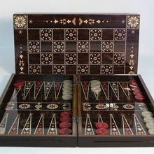 Load image into Gallery viewer, Backgammon - Floral on Wood w- Chess Board
