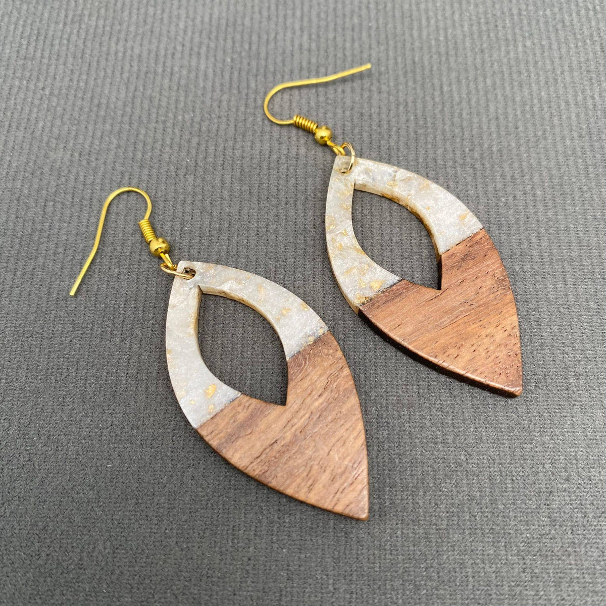 Resin & Wood Splicing Geometric Earrings