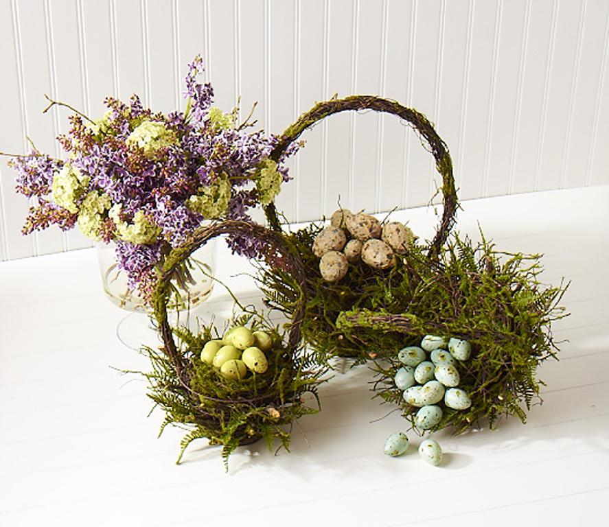 Round Mossy Twig Basket w- Handle, MED