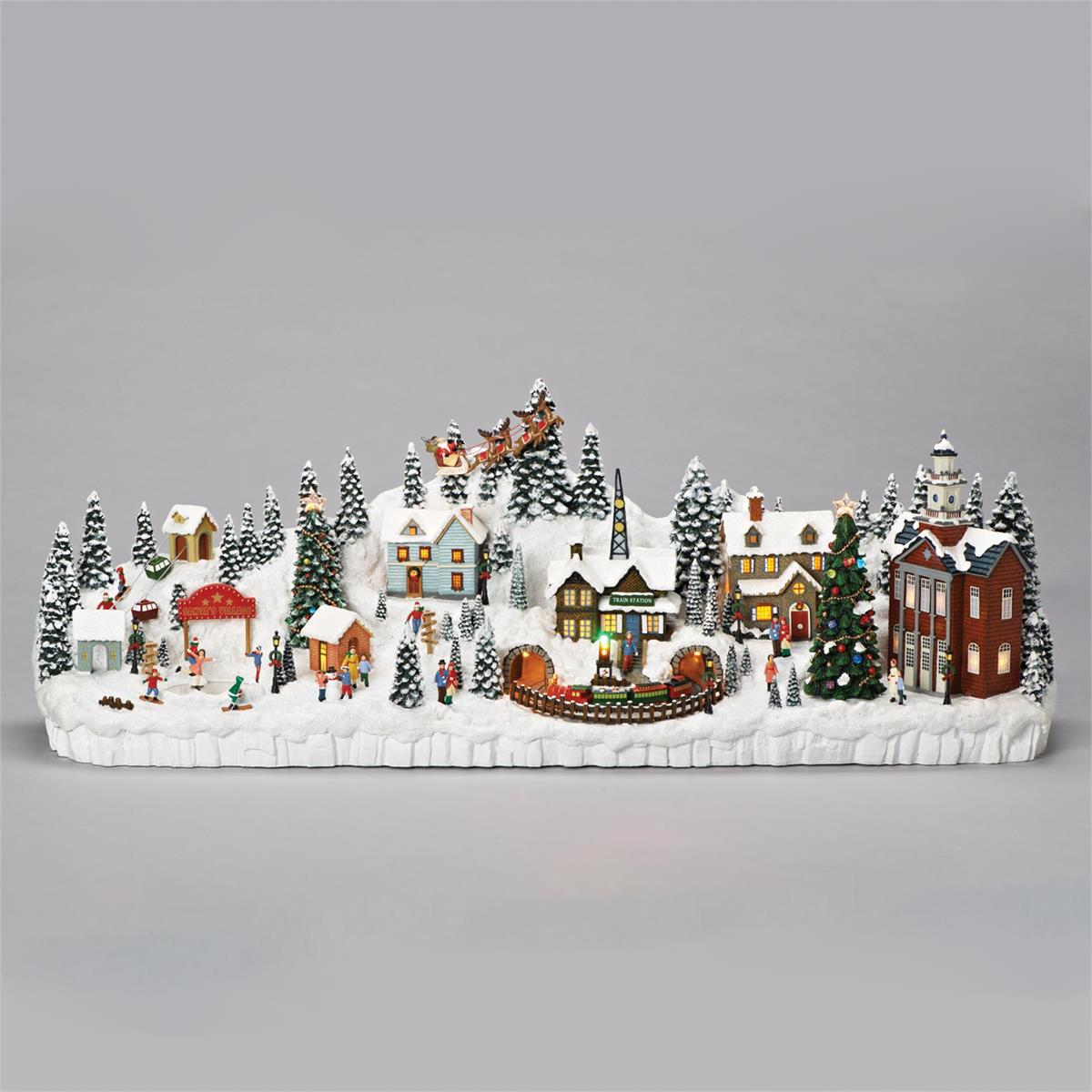 11"H LIGHTED MUSICAL VILLAGE MANTLEPIECE W/ TRAIN & SKATERS